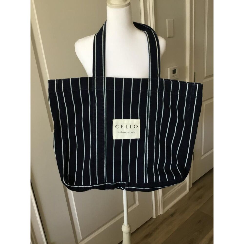 Cello Jean X-Large Tote Bag Navy Blue and White Stripe Double Handles NWOT